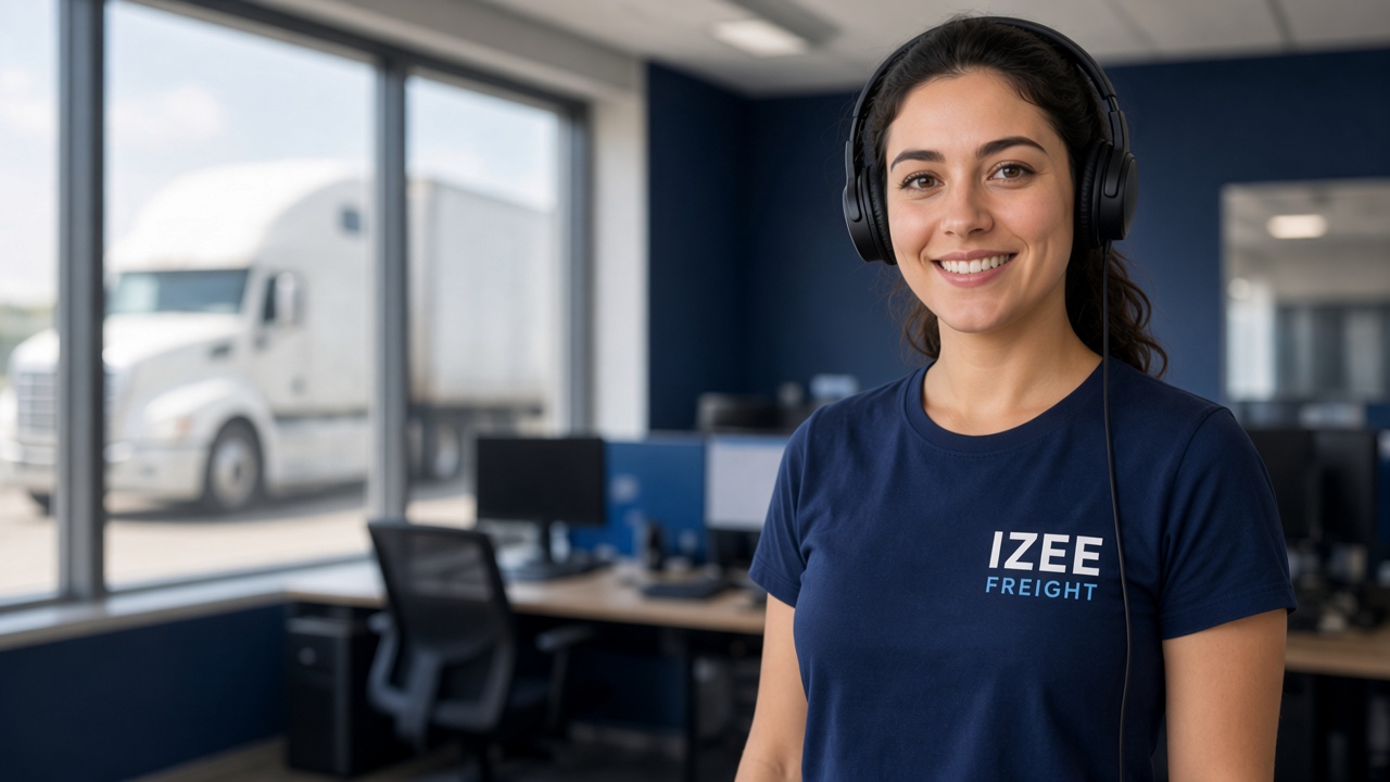 Izee Freight support specialist wearing headphones